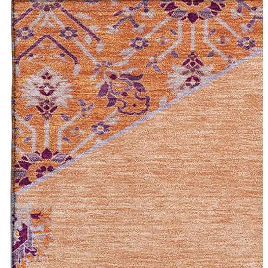 Peach Orange And Beige Oriental Washable Area Rug With UV Protection Photo 2