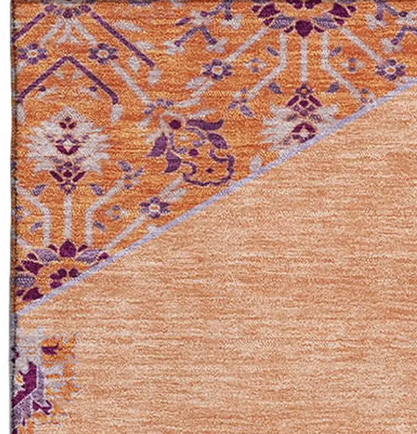 Peach Orange And Beige Oriental Washable Area Rug With UV Protection Photo 2