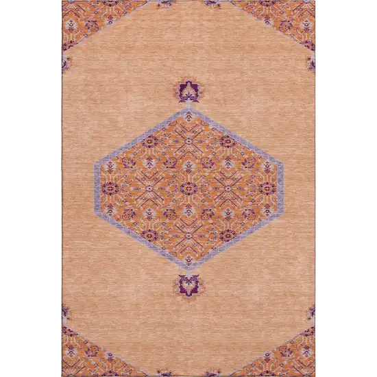 Peach Orange And Beige Oriental Washable Area Rug With UV Protection Photo 1