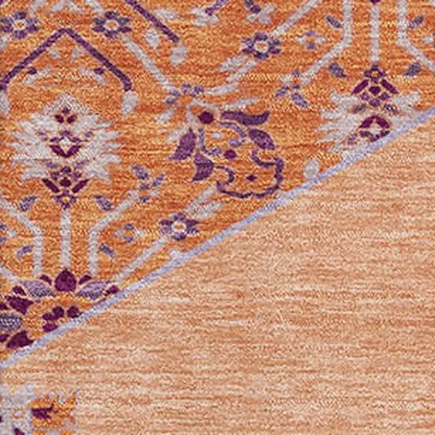 Peach Orange And Beige Oriental Washable Area Rug With UV Protection Photo 2