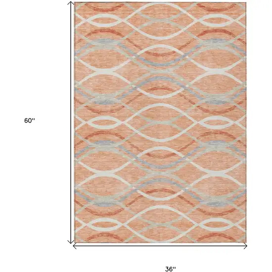 Peach Orange And Gray Abstract Washable Indoor Outdoor Area Rug Photo 7