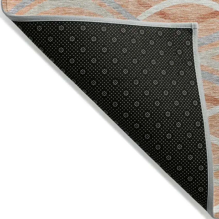 Peach Orange And Gray Abstract Washable Indoor Outdoor Area Rug Photo 2
