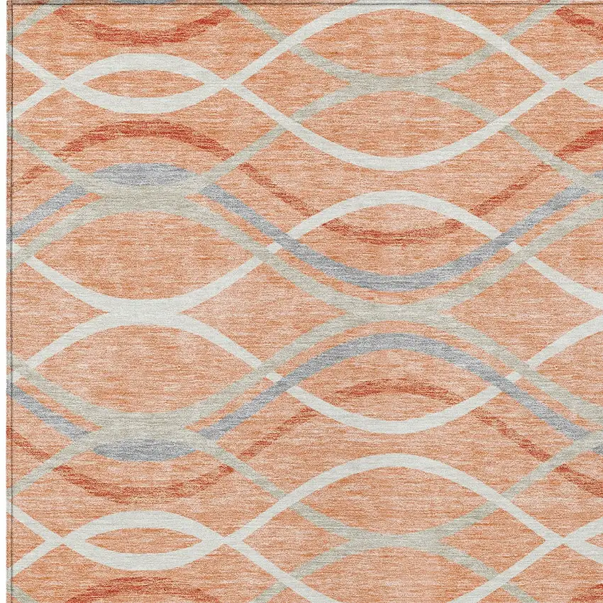 Peach Orange And Gray Abstract Washable Indoor Outdoor Area Rug Photo 4