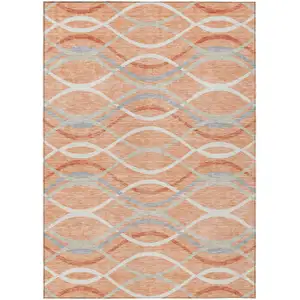 Photo of Peach Orange And Gray Abstract Washable Indoor Outdoor Area Rug