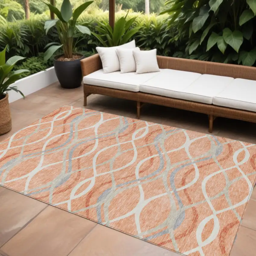 Peach Orange And Gray Abstract Washable Indoor Outdoor Area Rug Photo 1