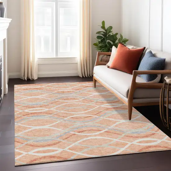 Peach Orange And Gray Abstract Washable Indoor Outdoor Area Rug Photo 7