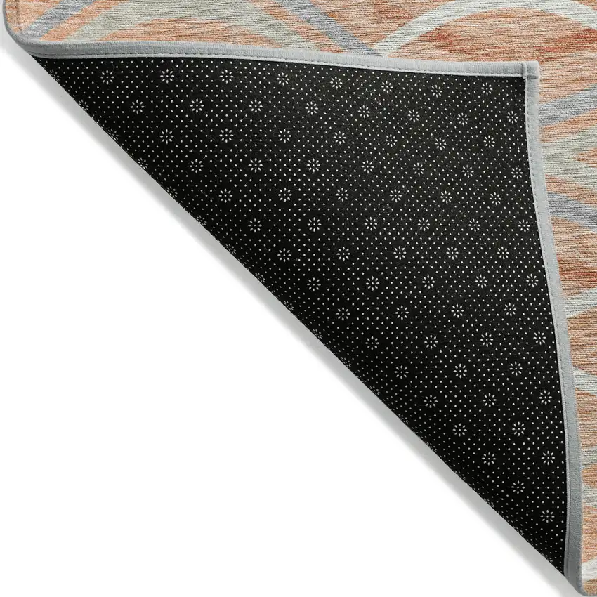 Peach Orange And Gray Abstract Washable Indoor Outdoor Area Rug Photo 2