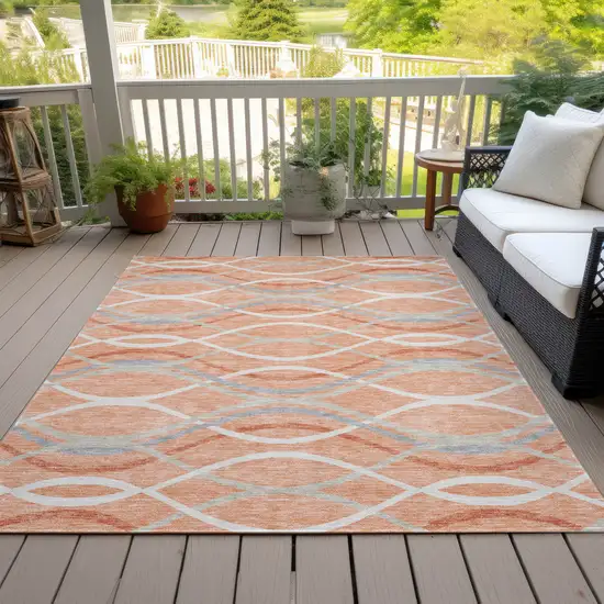 Peach Orange And Gray Abstract Washable Indoor Outdoor Area Rug Photo 5