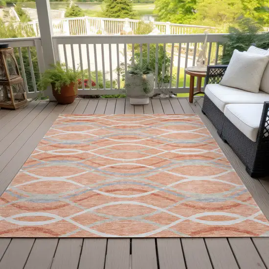 Peach Orange And Gray Abstract Washable Indoor Outdoor Area Rug Photo 5
