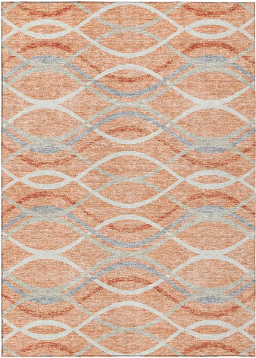 Peach Orange And Gray Abstract Washable Indoor Outdoor Area Rug Photo 1