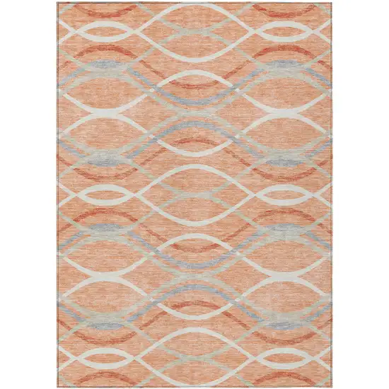 Peach Orange And Gray Abstract Washable Indoor Outdoor Area Rug Photo 1