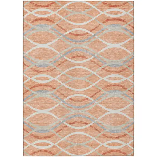 Peach Orange And Gray Abstract Washable Indoor Outdoor Area Rug Photo 1