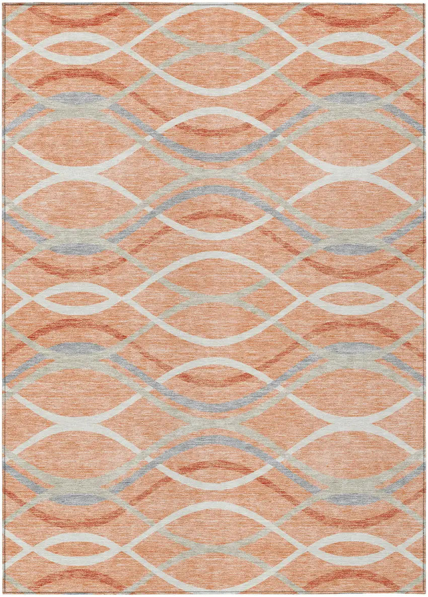 Peach Orange And Gray Abstract Washable Indoor Outdoor Area Rug Photo 1