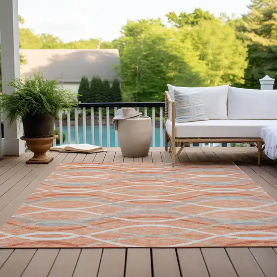 Peach Orange And Gray Abstract Washable Indoor Outdoor Area Rug Photo 8