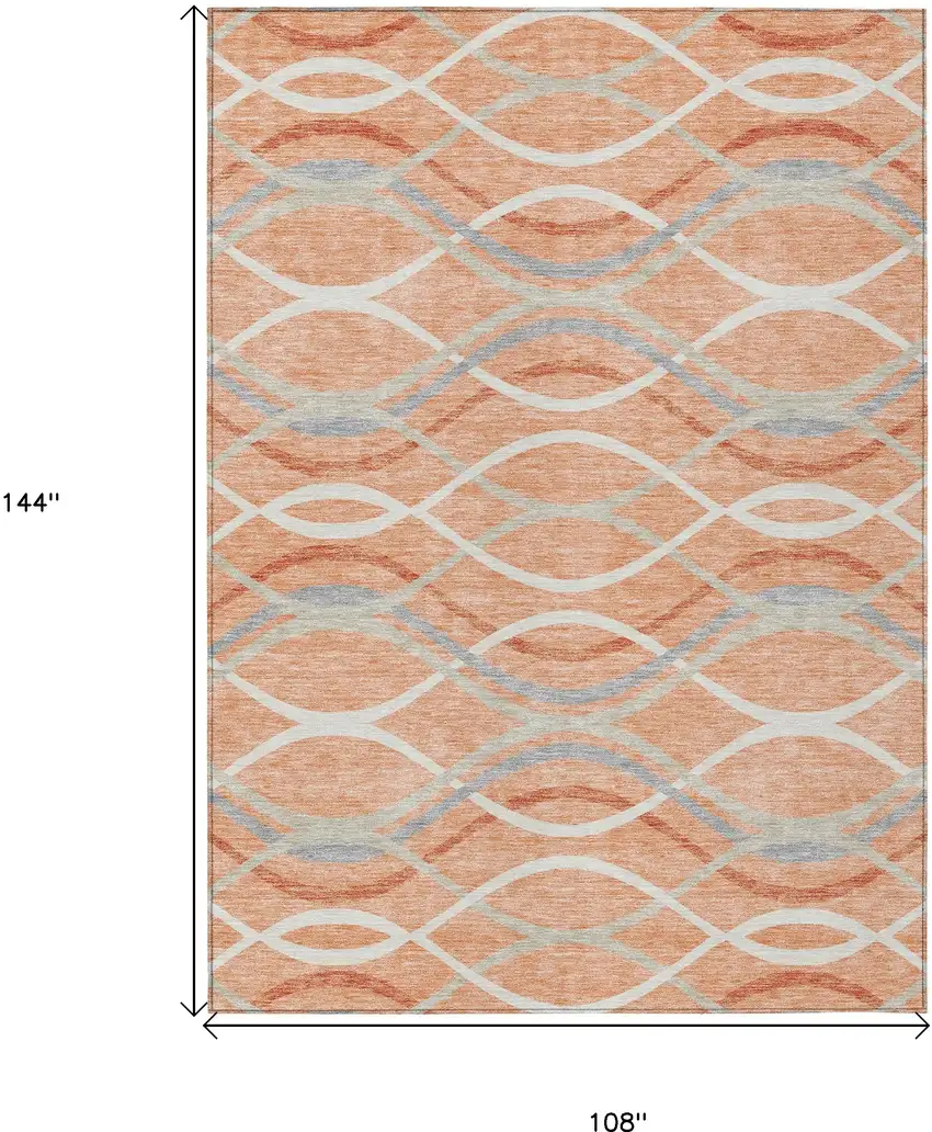 Peach Orange And Gray Abstract Washable Indoor Outdoor Area Rug Photo 9