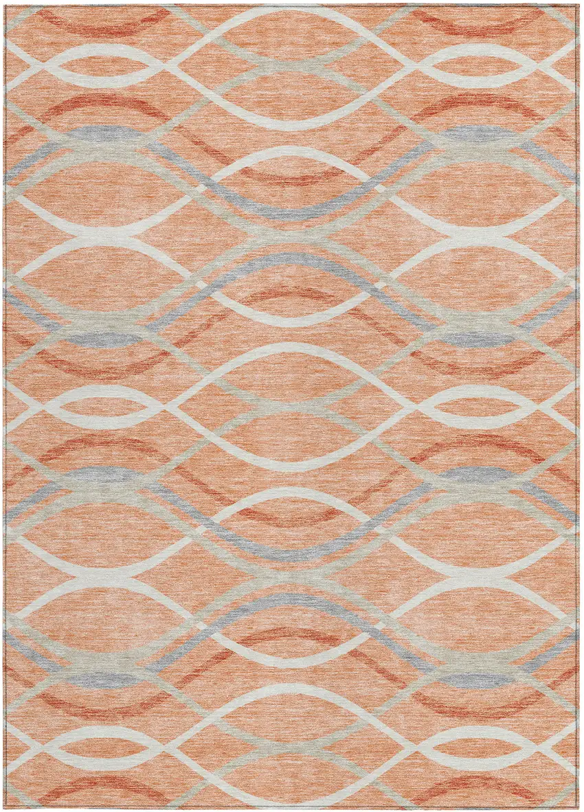Peach Orange And Gray Abstract Washable Indoor Outdoor Area Rug Photo 4