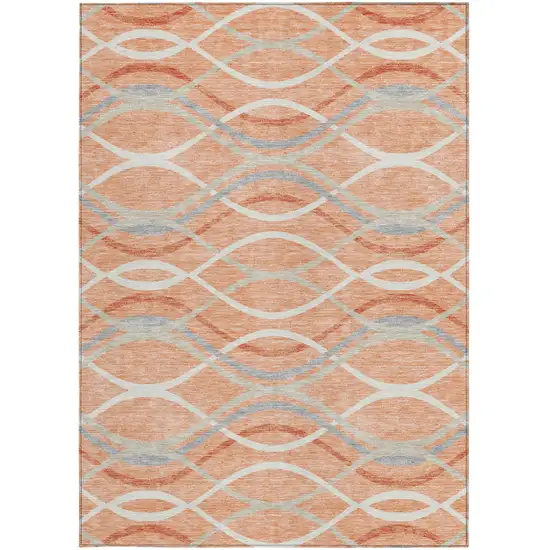 Peach Orange And Gray Abstract Washable Indoor Outdoor Area Rug Photo 4