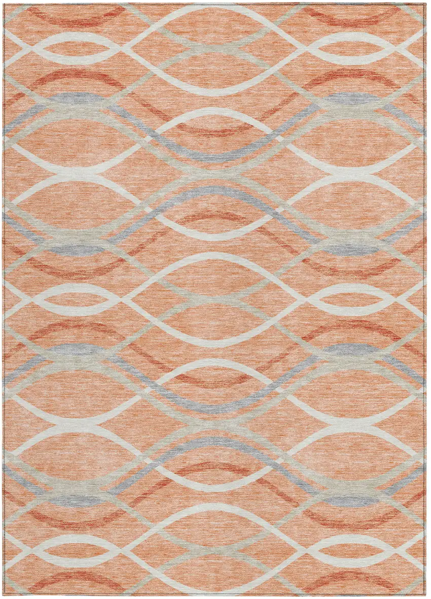 Peach Orange And Gray Abstract Washable Indoor Outdoor Area Rug Photo 4
