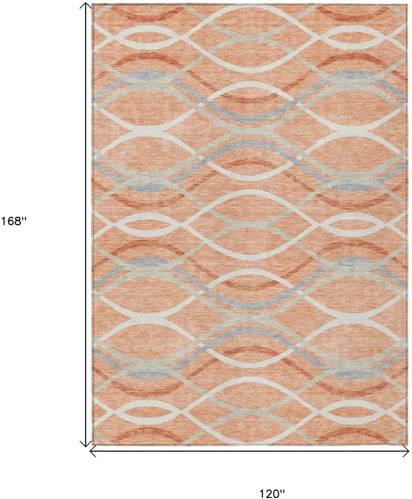 Peach Orange And Gray Abstract Washable Indoor Outdoor Area Rug Photo 7