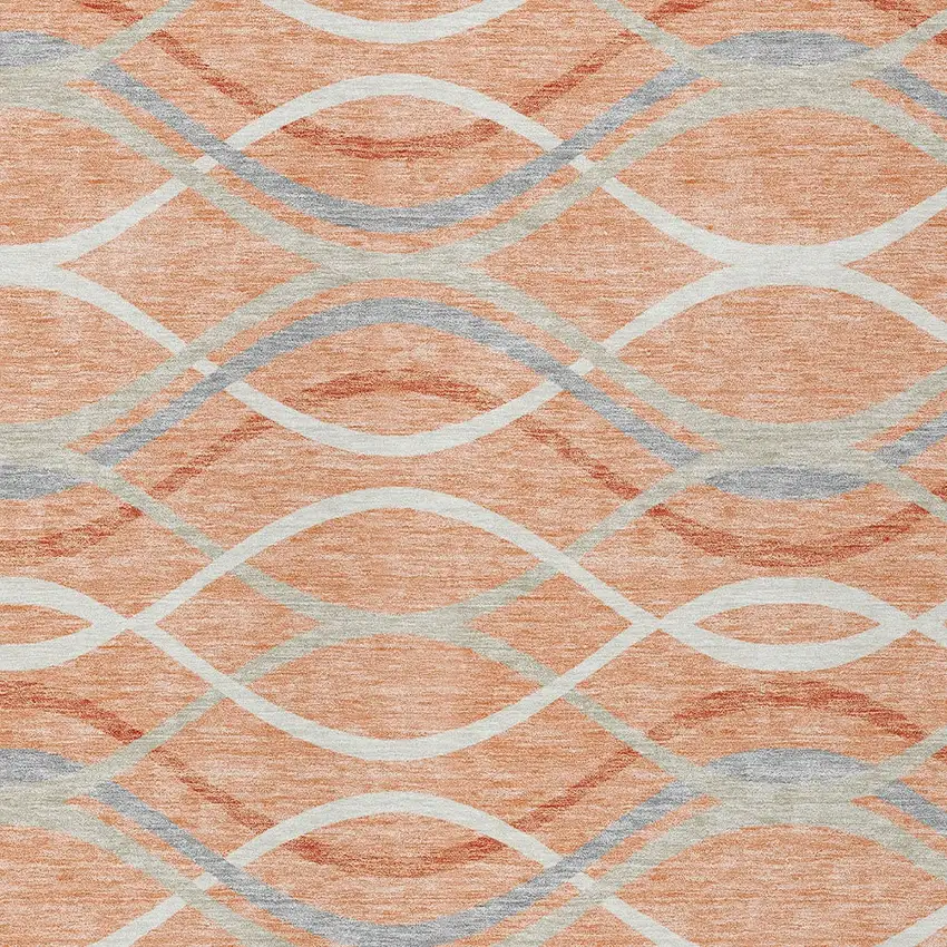 Peach Orange And Gray Abstract Washable Indoor Outdoor Area Rug Photo 5