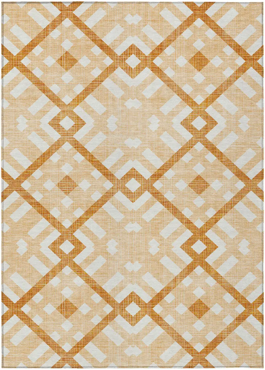 Peach Orange And Ivory Geometric Washable Indoor Outdoor Area Rug Photo 2