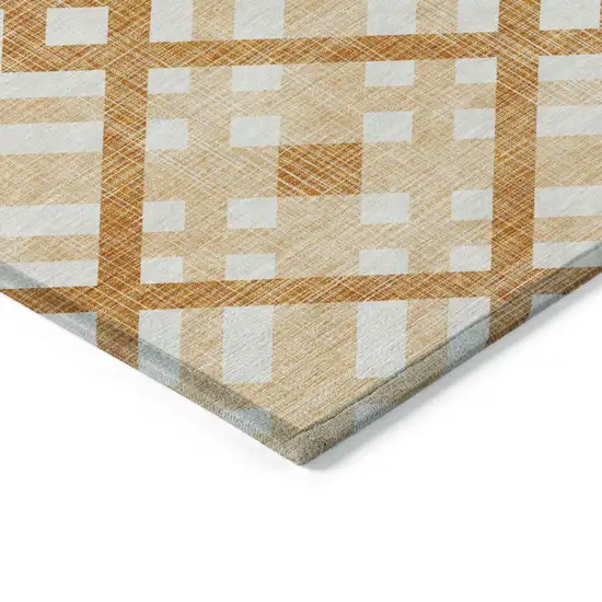 Peach Orange And Ivory Geometric Washable Indoor Outdoor Area Rug Photo 4