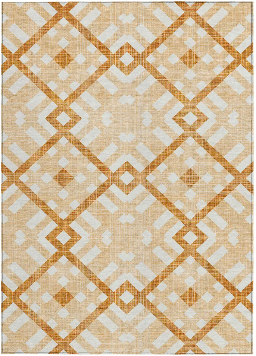 Peach Orange And Ivory Geometric Washable Indoor Outdoor Area Rug Photo 6