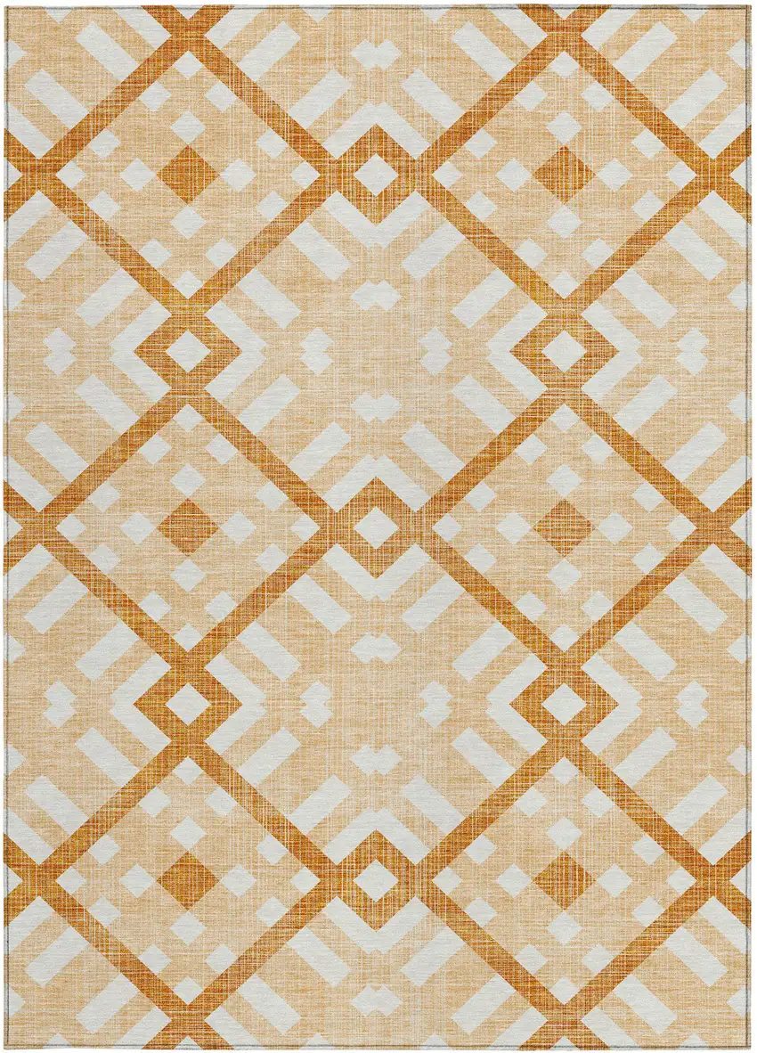 Peach Orange And Ivory Geometric Washable Indoor Outdoor Area Rug Photo 6