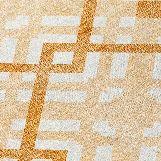 Peach Orange And Ivory Geometric Washable Indoor Outdoor Area Rug Photo 5