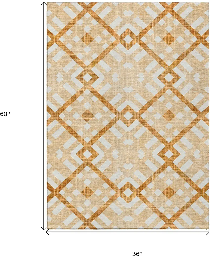 Peach Orange And Ivory Geometric Washable Indoor Outdoor Area Rug Photo 3