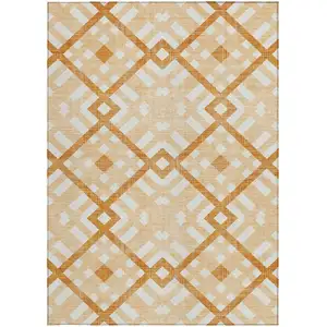 Photo of Peach Orange And Ivory Geometric Washable Indoor Outdoor Area Rug