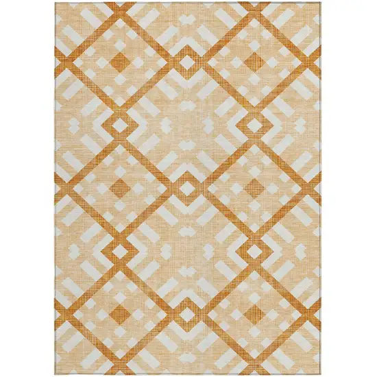 Peach Orange And Ivory Geometric Washable Indoor Outdoor Area Rug Photo 6