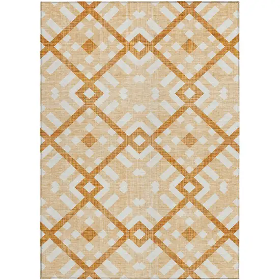 Peach Orange And Ivory Geometric Washable Indoor Outdoor Area Rug Photo 6