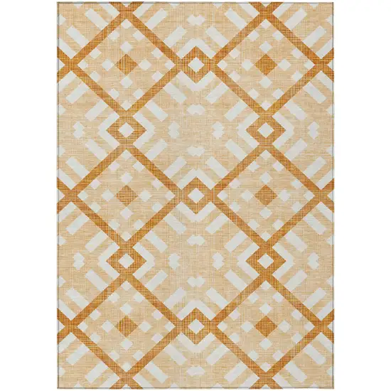 Peach Orange And Ivory Geometric Washable Indoor Outdoor Area Rug Photo 2