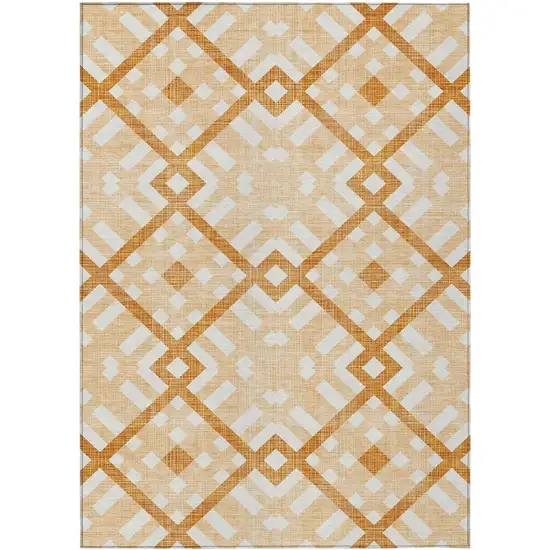 Peach Orange And Ivory Geometric Washable Indoor Outdoor Area Rug Photo 2