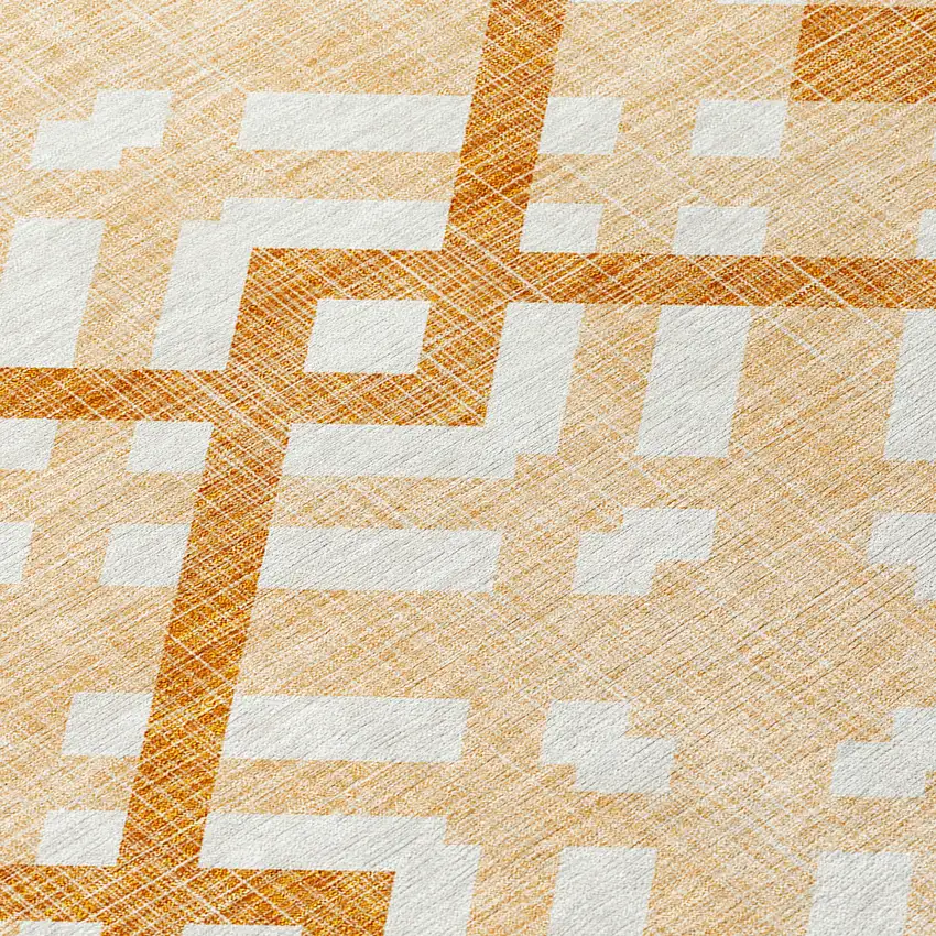 Peach Orange And Ivory Geometric Washable Indoor Outdoor Area Rug Photo 5