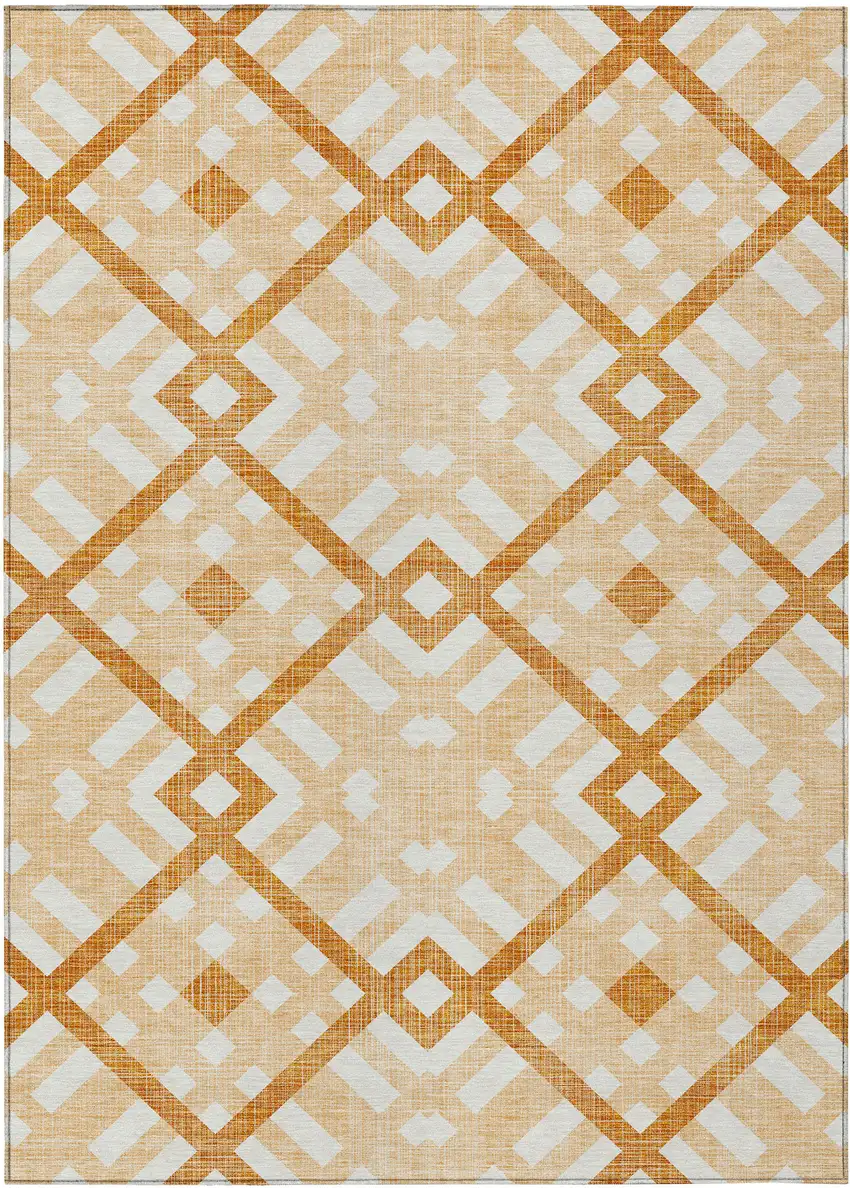 Peach Orange And Ivory Geometric Washable Indoor Outdoor Area Rug Photo 2