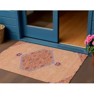 Photo of Peach Purple And Burgundy Oriental Washable Indoor Outdoor Area Rug