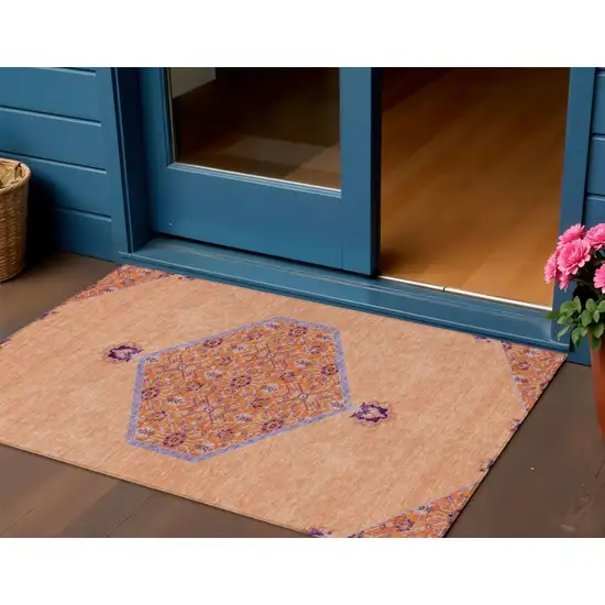 Peach Purple And Burgundy Oriental Washable Indoor Outdoor Area Rug Photo 1