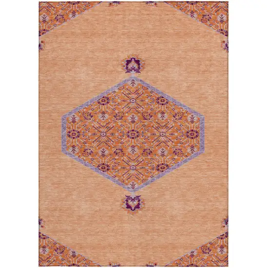Peach Purple And Burgundy Oriental Washable Indoor Outdoor Area Rug Photo 7