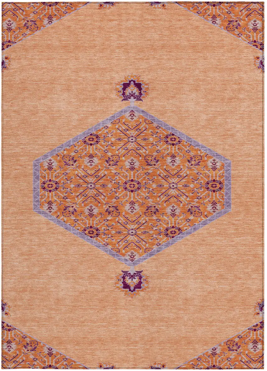 Peach Purple And Burgundy Oriental Washable Indoor Outdoor Area Rug Photo 7