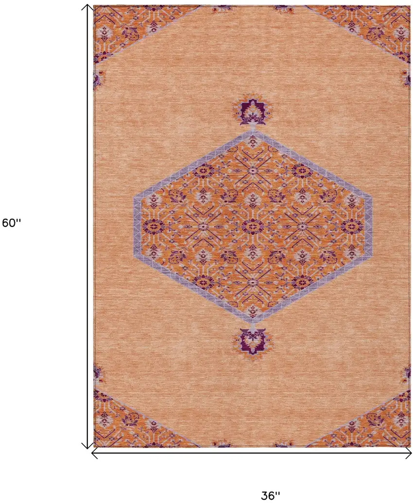Peach Purple And Burgundy Oriental Washable Indoor Outdoor Area Rug Photo 3
