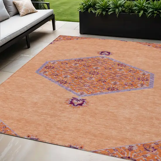 Peach Purple And Burgundy Oriental Washable Indoor Outdoor Area Rug Photo 1