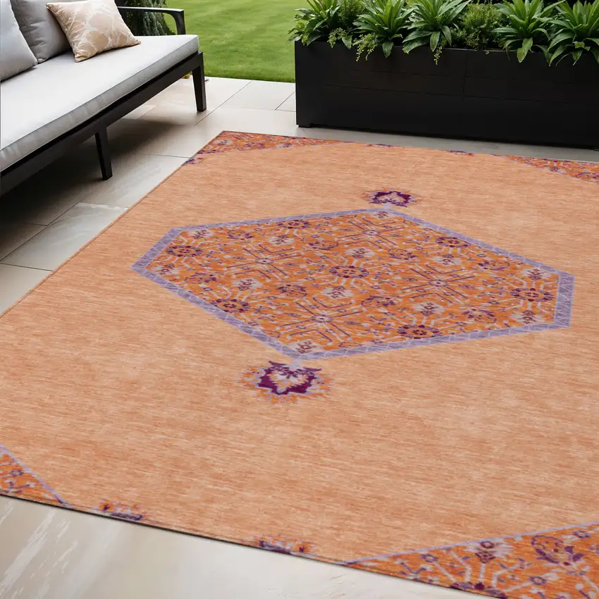Peach Purple And Burgundy Oriental Washable Indoor Outdoor Area Rug Photo 1