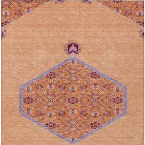 Photo of Peach Purple And Burgundy Oriental Washable Indoor Outdoor Area Rug
