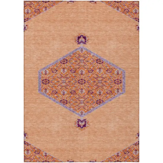 Peach Purple And Burgundy Oriental Washable Indoor Outdoor Area Rug Photo 2