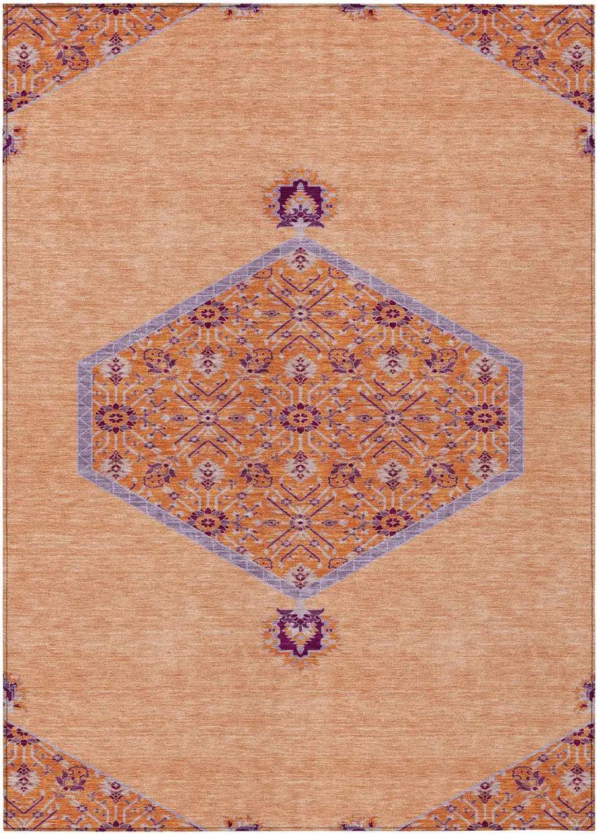 Peach Purple And Burgundy Oriental Washable Indoor Outdoor Area Rug Photo 2