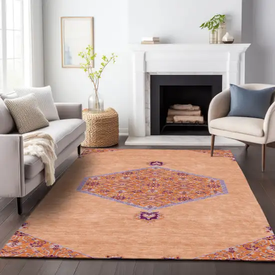 Peach Purple And Burgundy Oriental Washable Indoor Outdoor Area Rug Photo 9