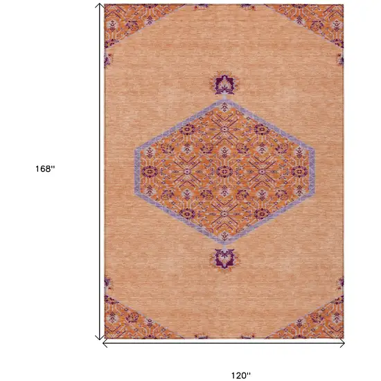 Peach Purple And Burgundy Oriental Washable Indoor Outdoor Area Rug Photo 3