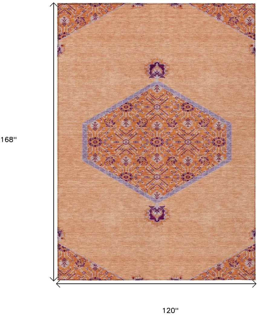 Peach Purple And Burgundy Oriental Washable Indoor Outdoor Area Rug Photo 3